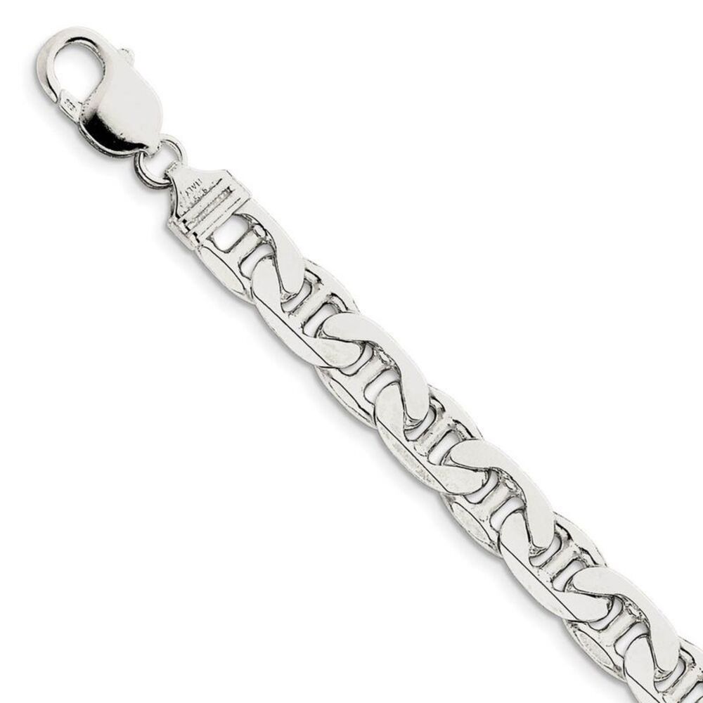 Men's 9.5mm, Sterling Silver, Solid Anchor Chain Bracelet, 8 Inch